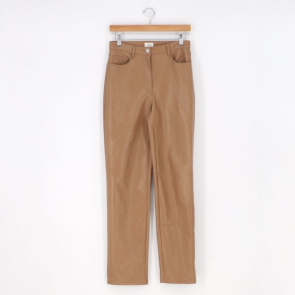 WILFRED ARITZIA The Melina Pant Vegan Leather Straight Leg Tan Brown Size 4 - Picture 1 of 9